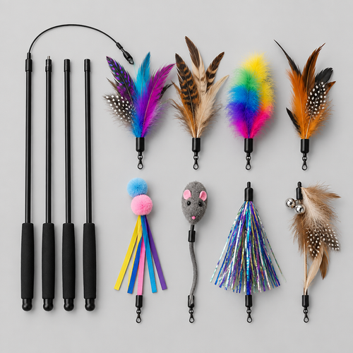 Interactive Cat Feather Wand Set