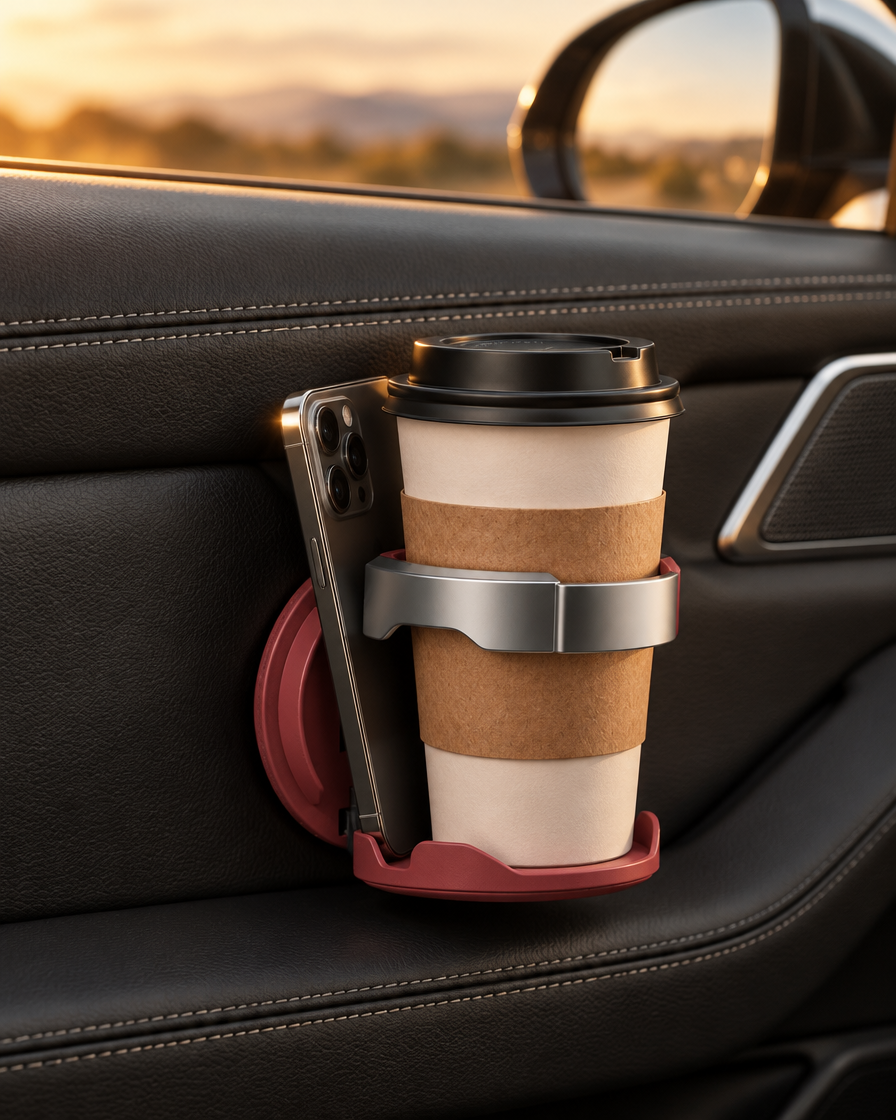SnugSip leather cup holder lifestyle shot