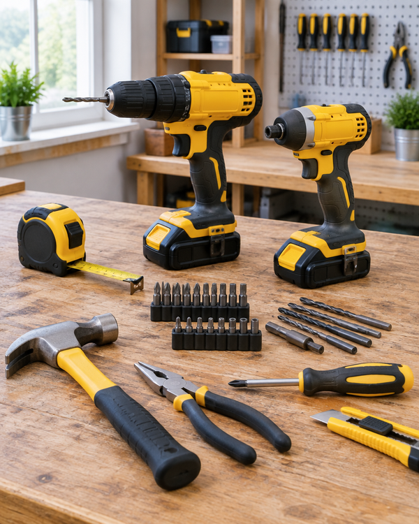 Power tools on a workbench