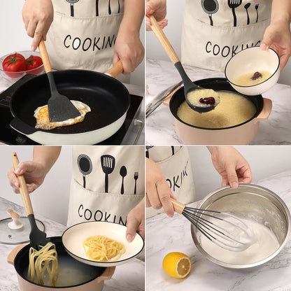 12Pcs Silicone Kitchen Utensil Set with Storage Bucket