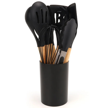 12Pcs Silicone Kitchen Utensil Set with Storage Bucket