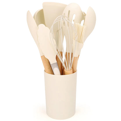 12Pcs Silicone Kitchen Utensil Set with Storage Bucket