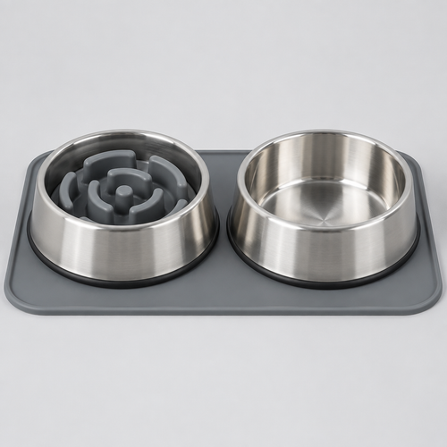 Stainless Steel Slow-Feeder Bowl Set